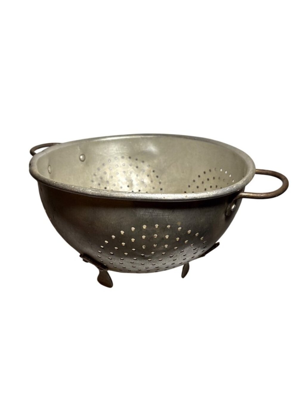 Vintage Aluminum Footed Colander Handles Retro Kitchen Strainer 5 Circles 8.75"